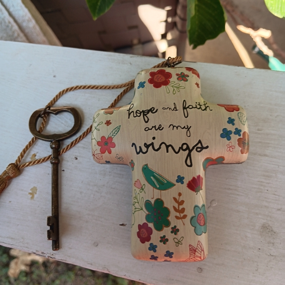 Artful Cross "Hope & Faith are my Wings" w/Key Religious Cross
